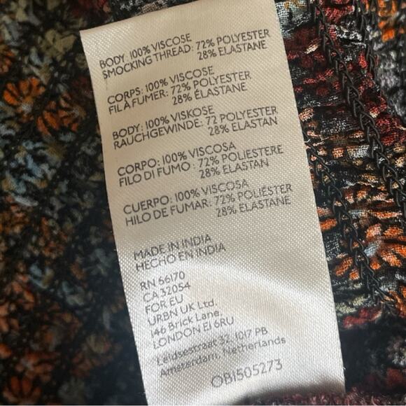 Free People Back On Top Cropped Top Dark Combo Size S Boho Smocked Puff Sleeve - Picture 13 of 13